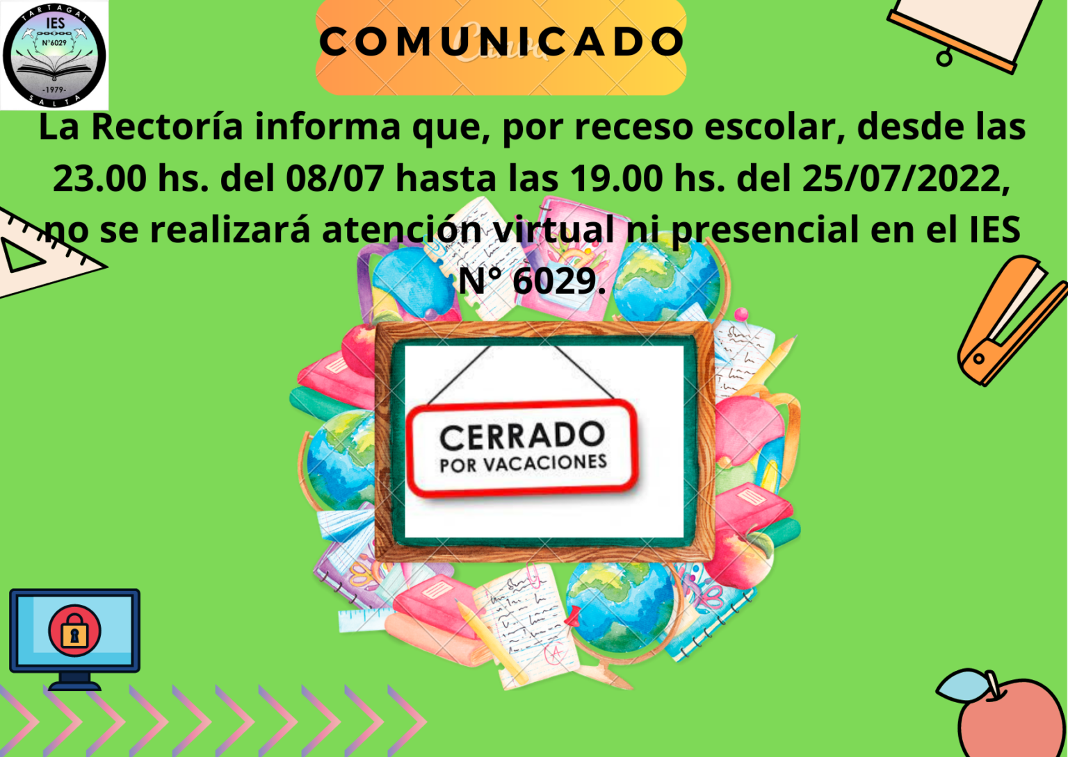 COMUNICADO: RECESO ESCOLAR DE INVIERNO. – INSTITUTO DE EDUCACION ...